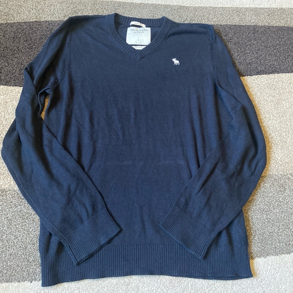 Abercrombie Fitch Sweater Men Large Dark Blue Cashmere Blend Sweater